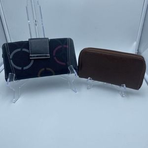 Two Wallets Brown with zip and Black with colors on outside